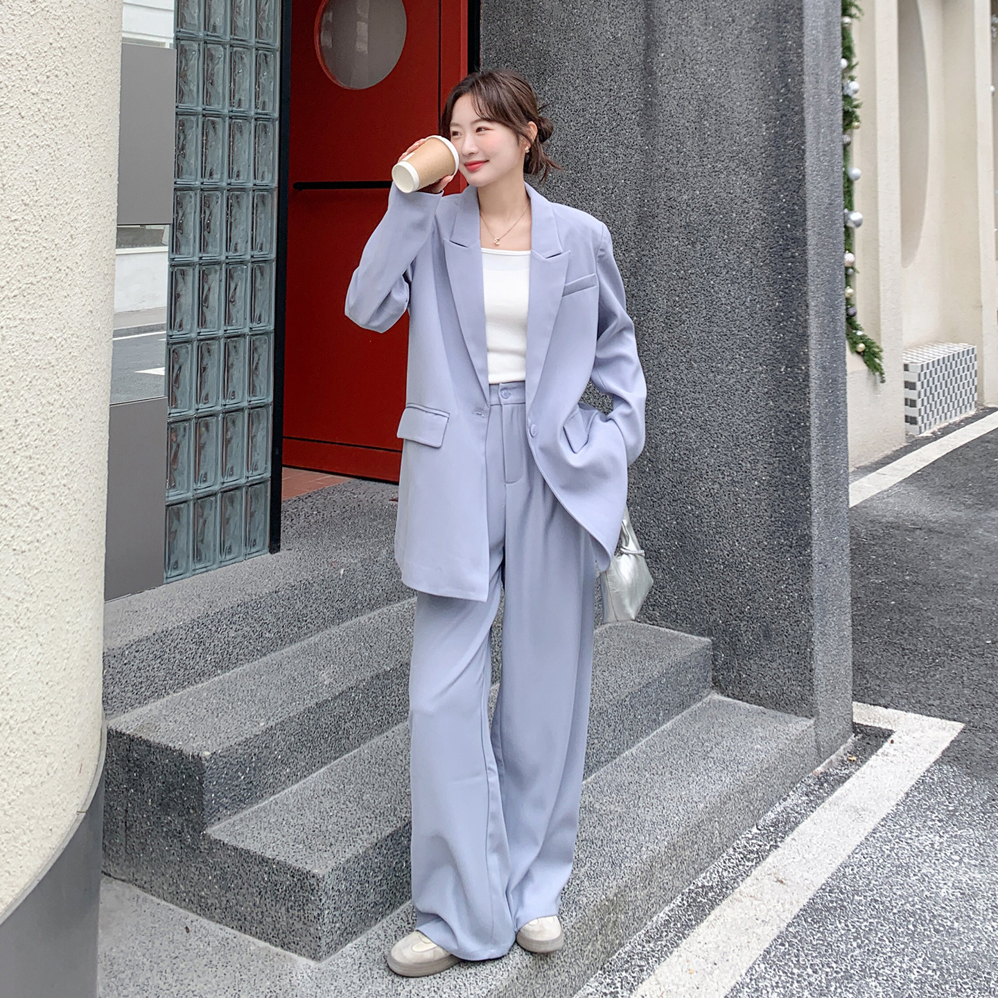 [26新款】浅蓝色休闲西装套装270-7211P165控268，女装套装/套裙，浙宝270