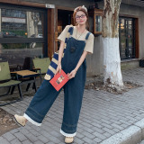 蕾丝拼接牛仔背带裤女夏季2025新款韩版小个子宽松减龄阔腿连体裤，女装连体裤，浙宝270