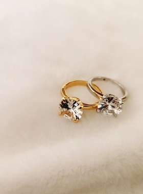 外贸饰品指环求婚钻戒大方气质黄铜材质镀真金大颗锆石戒指高档品