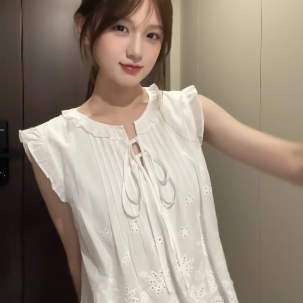 镂空设计感法式刺绣短袖衬衫女夏娃娃衫小衫