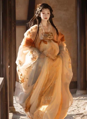 玉人歌汉服女原创唐制一片式齐胸裙超仙重工绣花大袖衫春夏套装