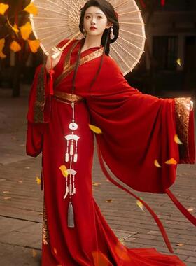 【昭君】红色织金红色马山楚墓复原新款直裾汉服拖尾古装战国放量