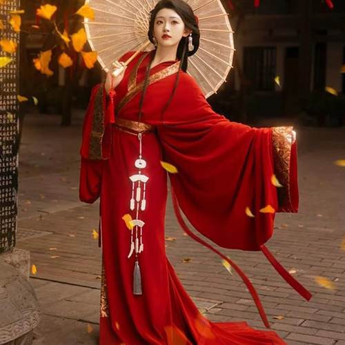 汉服战国袍古装红色织金直裾