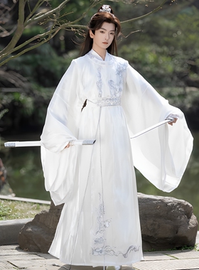 正品【云川】唐制汉服绣花圆领袍春夏新款白色男女款古风仙气飘逸