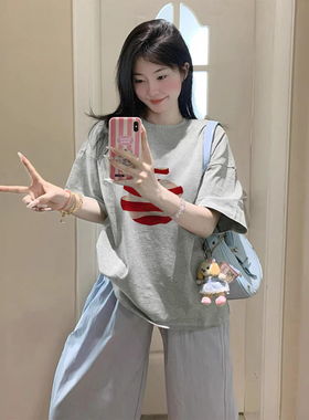 白色纯棉苹果短袖t恤女夏2026新款设计感小众正肩宽松半袖上衣潮