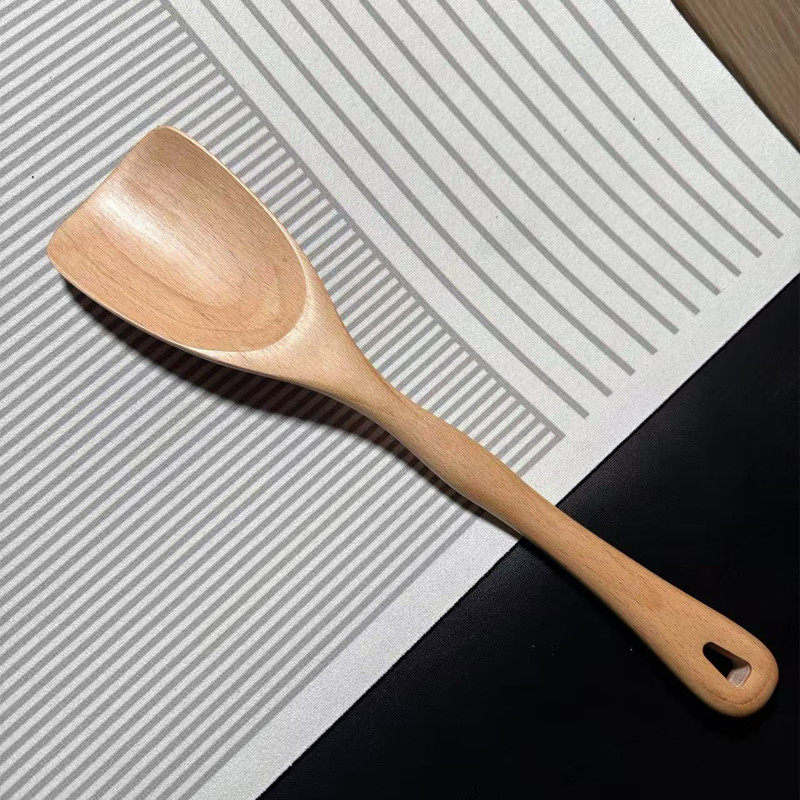 高档圆柄榉木锅铲家用炒菜铲子不粘锅专用木铲炒勺日式厨具不伤锅