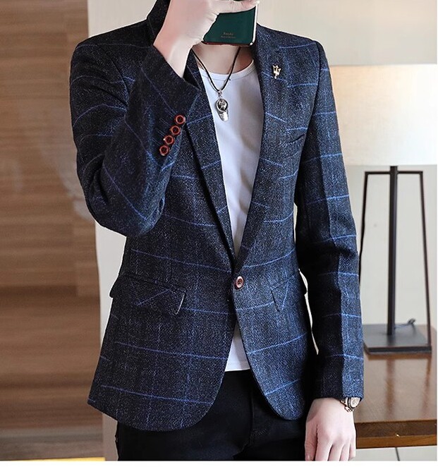 西服男格子西装外套韩款修身休闲百搭痞帅学生单西上衣男装青年潮