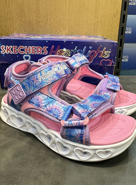 Skechers斯凯奇女童2022夏季新款透气闪灯魔术贴舒适凉鞋302160L