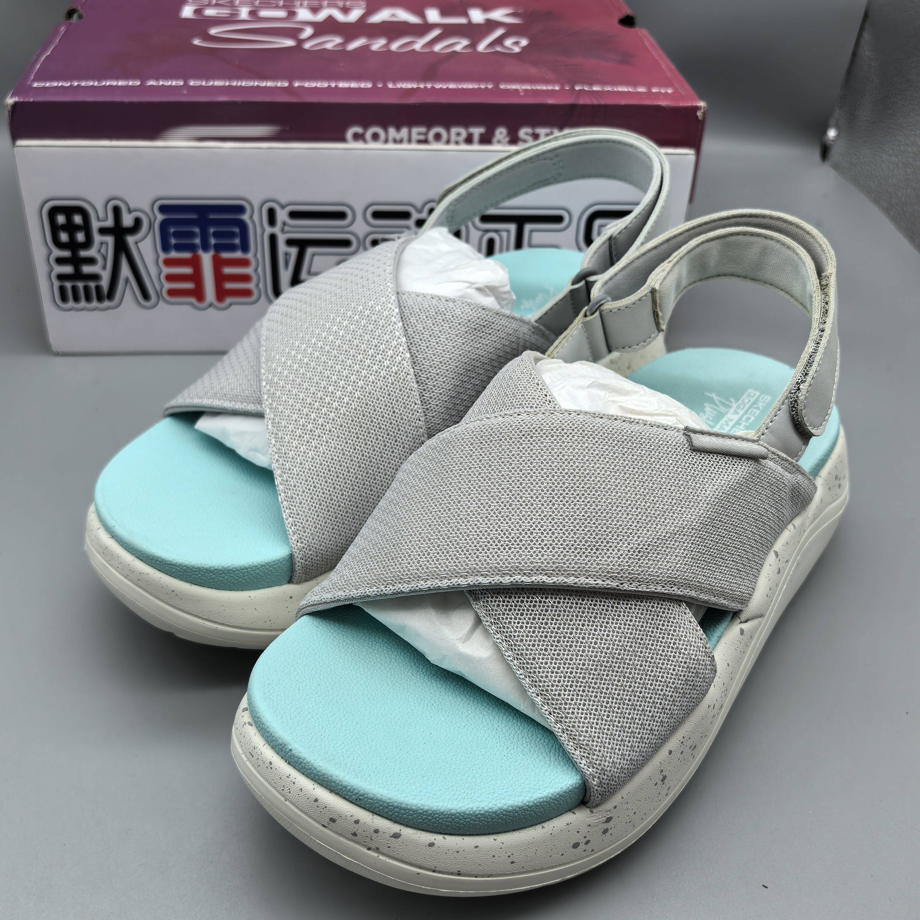 Skechers斯凯奇夏季女鞋时尚舒适轻便魔术贴厚底休闲凉鞋141514