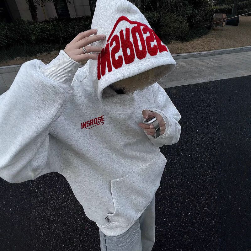 连帽秋冬帽衫毛巾加绒宽松外套情侣装男刺绣纯棉卫衣女潮高街美式
