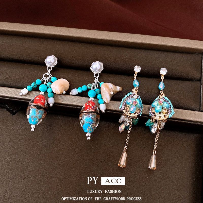 小众耳饰银针女vintage高级感锆石中古耳钉珍珠复古耳环时尚轻奢