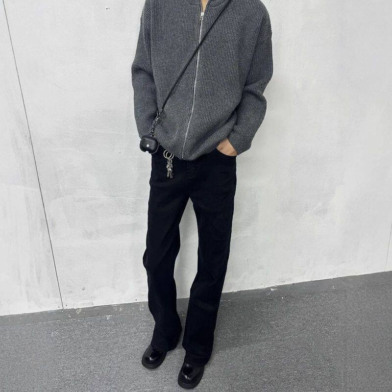 C微喇弯刀517牛仔裤黑牛le春秋季长裤做旧水洗anfit宽松直筒新款