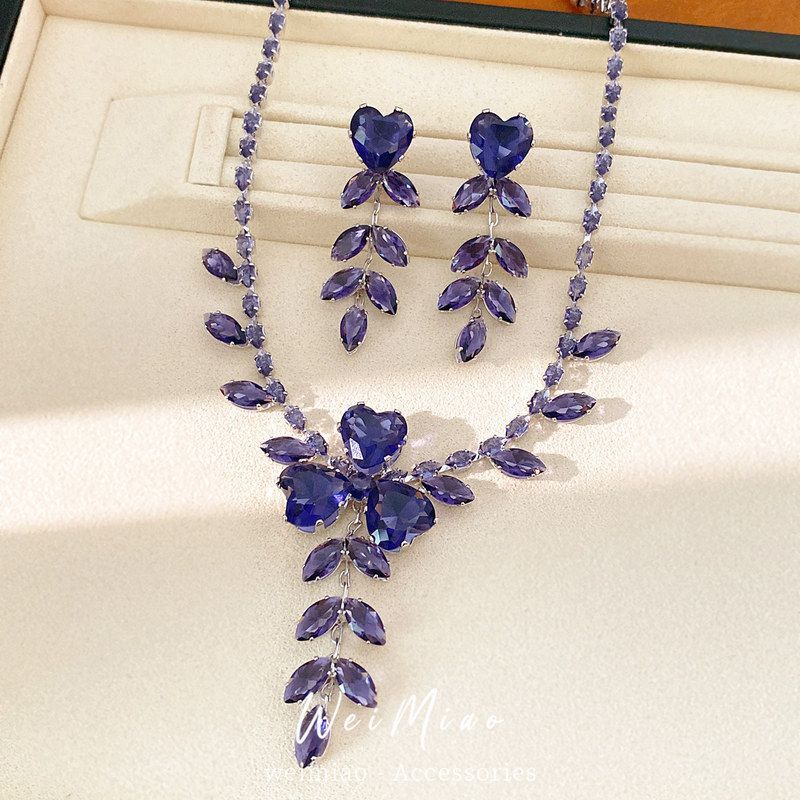 锁骨项链链中古锆石轻奢小众花朵