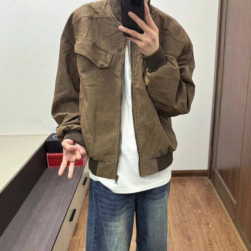 男款夹克复古服做旧春秋工装c哈灵顿潮牌le外套anfit短款美式棒球