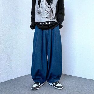 垂感阔腿牛仔裤 男秋冬季 潮牌痞帅宽松直筒裤 日系复古哈伦休闲长裤