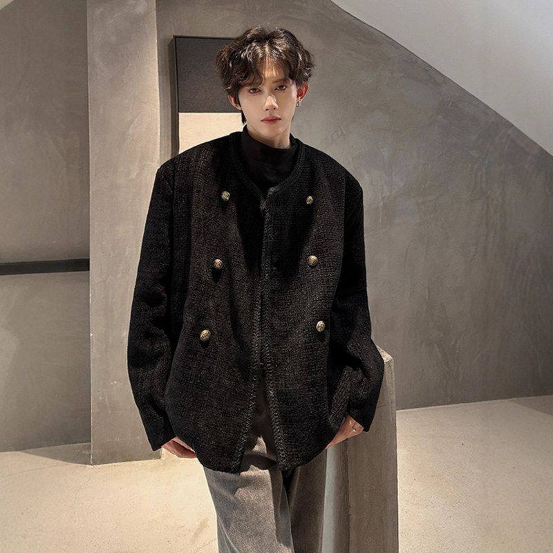 外套2025毛呢秋冬季夹克新款香风宽松双排高级感扣痞帅小男士休闲