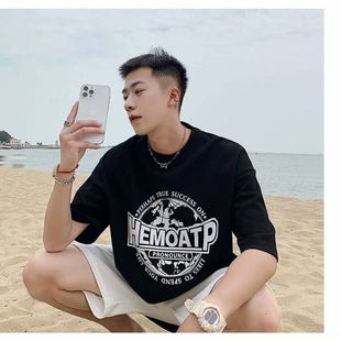 半袖高品质印花t恤男短袖潮牌潮流2024五分袖原宿风夏季简约宽松