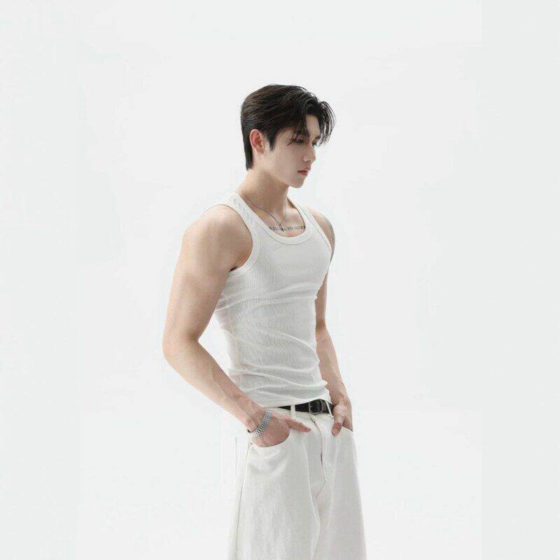 背心250g无袖夏季弹力汗衫男士运动休闲男款透气美式螺纹健身坎肩