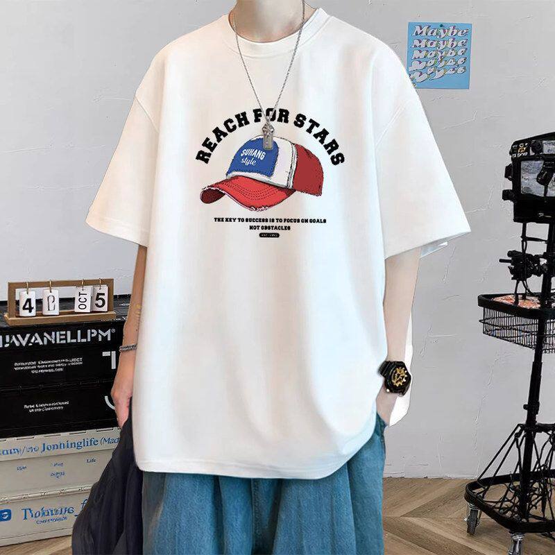 初高中男款青少年短袖半截夏季T恤学生潮流袖纯棉宽松帅气五分袖