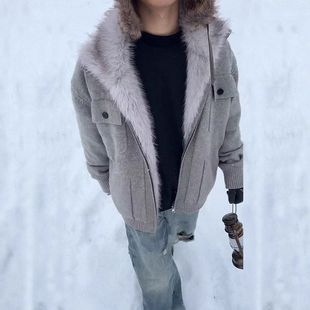 针织衫加绒加厚le男款毛领c毛衣外套anfit保暖冬季座山雕棉服夹克