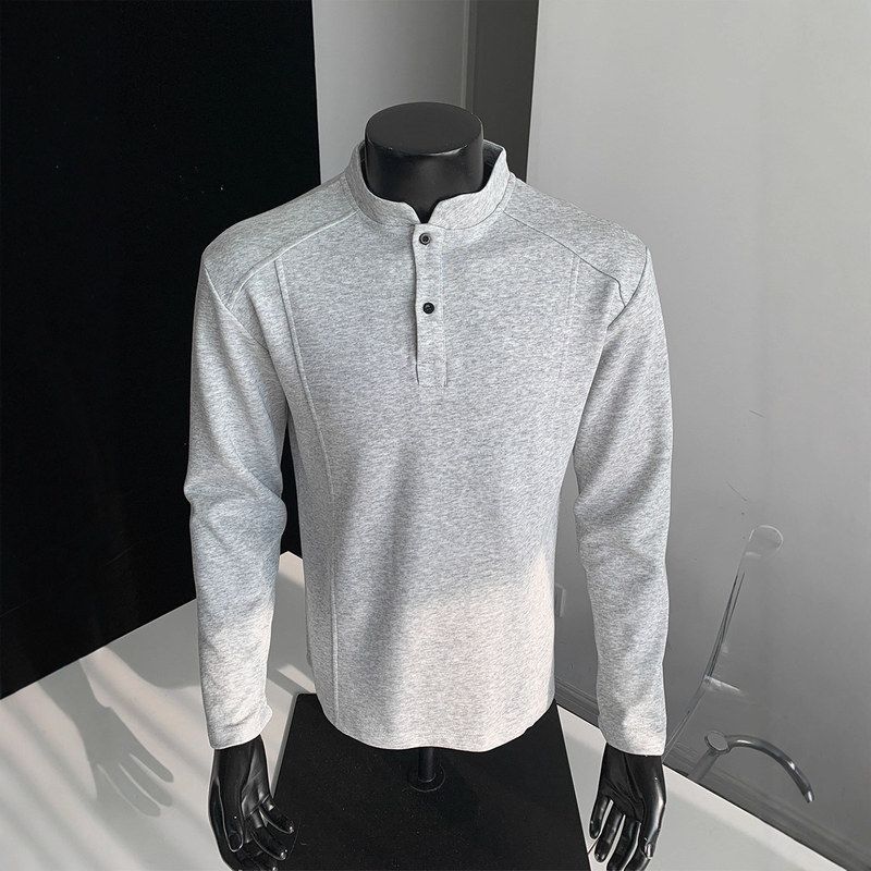 潮牌干净阳光亨利领le美式c秋季anfitT恤穿男生长袖宽松男衣服搭