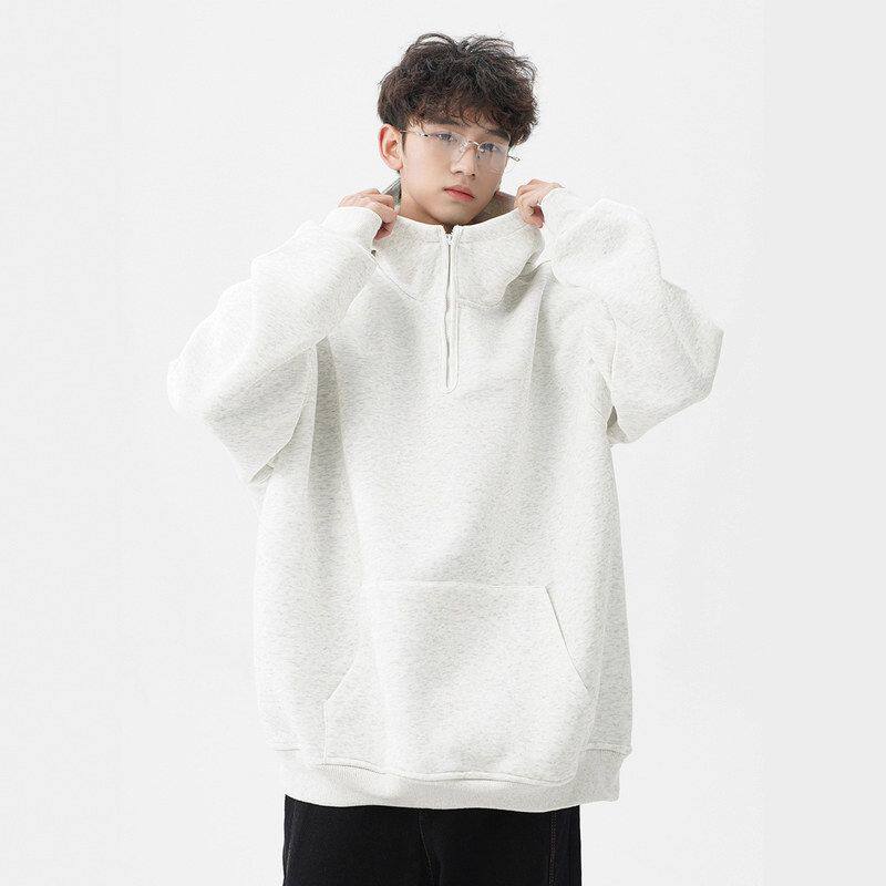 卫衣440g灰色高街美式重磅纯色潮牌拉链连帽休闲男半百搭外套秋冬