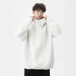 卫衣440g灰色高街美式重磅纯色潮牌拉链连帽休闲男半百搭外套秋冬