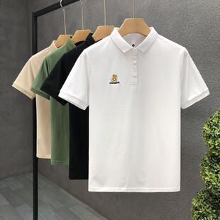 有领t恤 潮流纯色小熊翻领Polo衫 男潮牌潮流帅气2023夏季 新款 男士