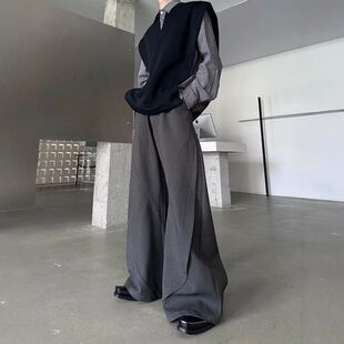 微喇拖地 阔腿韩系西裤 通勤休闲长裤 弯刀男高级宽松简约风垂感时尚