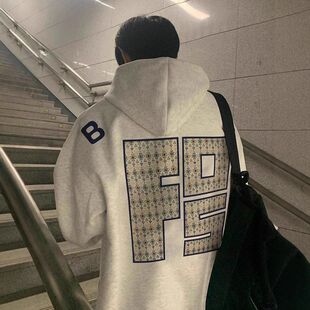 潮牌高街美式重磅连帽情侣刺绣卫衣oversize内秋冬男款外套帽衫搭