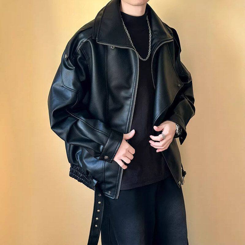 机车男男装新款男士高级感外套冬季痞帅皮衣春秋2026夹克男款黑色