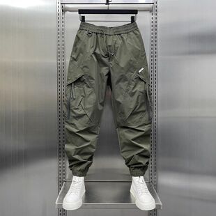 工装裤薄款美式裤子宽松潮牌束脚裤痞帅男炸街潮流夏季夏季九分裤