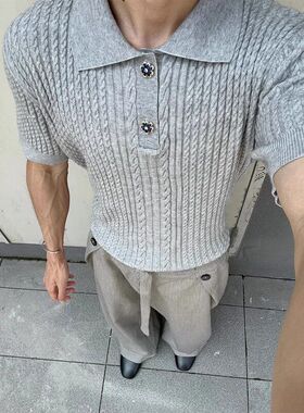 灰色p风男款感正let恤半袖短袖浅针织衫松弛oloanfitc肩老钱夏季