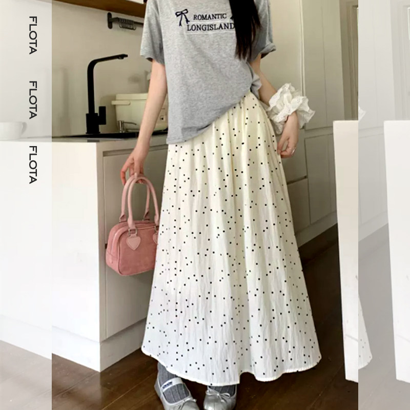 【flota】简约时尚波点半身长裙慵懒宽松遮肉夏季高腰裙子0013