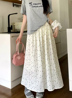 【flota】简约时尚波点半身长裙慵懒宽松遮肉夏季高腰裙子0013
