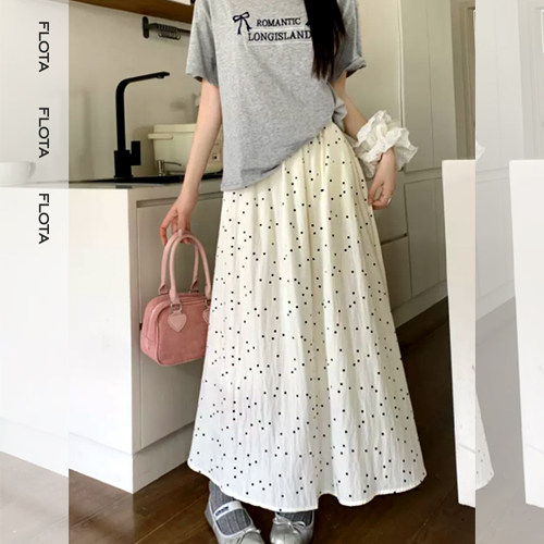 【flota】简约时尚波点半身长裙慵懒宽松遮肉夏季高腰裙子0013