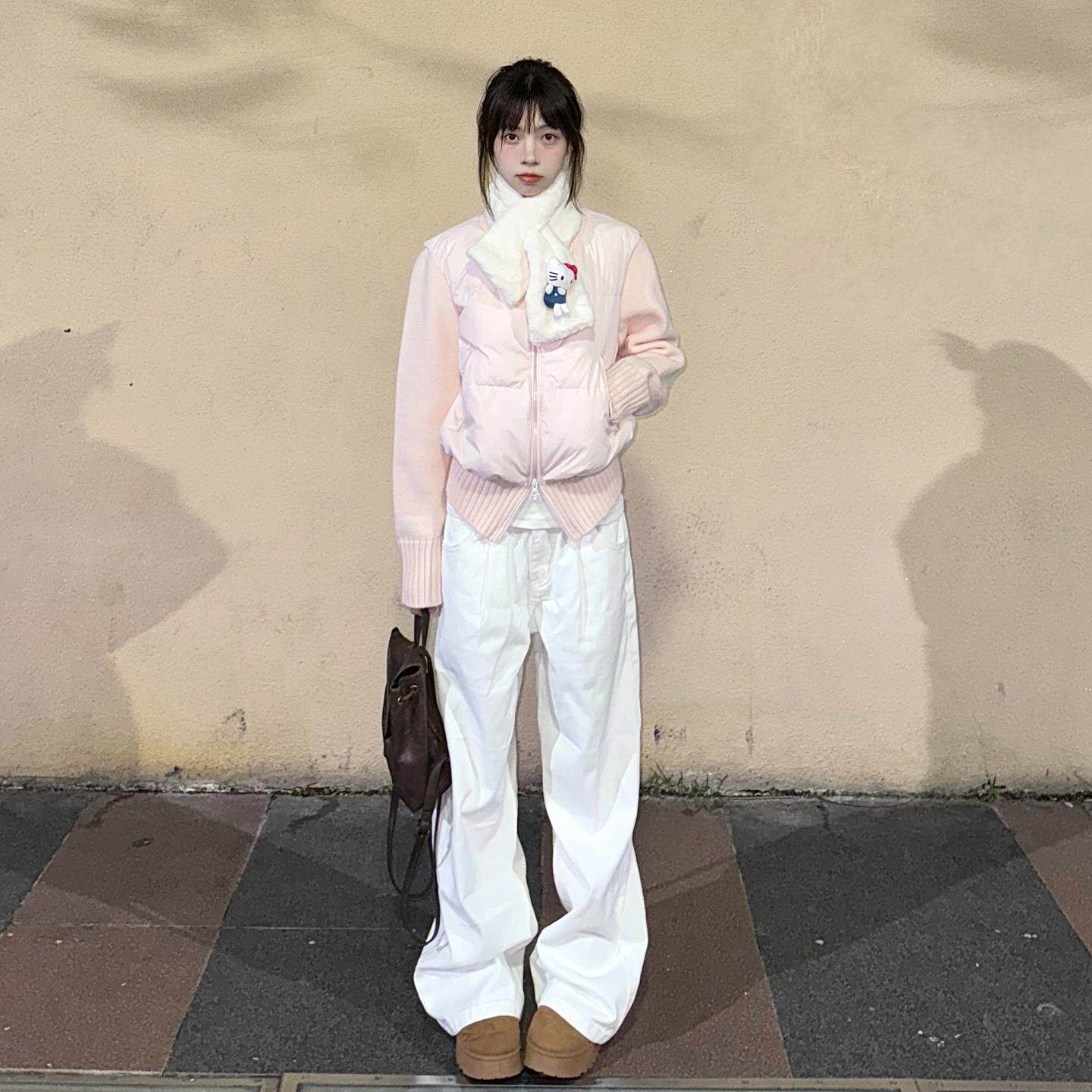 棉服女款冬季2025年新款针织袖拼接棉衣韩系超好看小个子棉袄外套