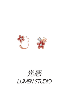 Lumen Studio光感红色可爱甜美猫咪耳钉女小众设计感小巧精致耳饰