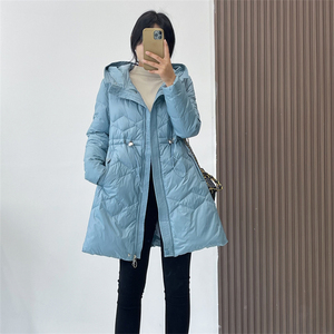 惠衣阁秋冬女连帽羽绒服中长款羽绒服韩版休闲保暖抽绳羽绒外套