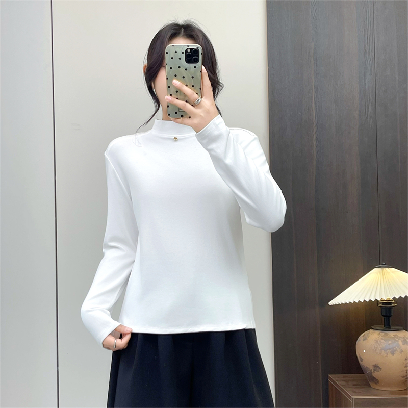 惠衣阁秋冬女棉质长袖t恤衫高领打底衫宽松休闲弹力加绒打底衫