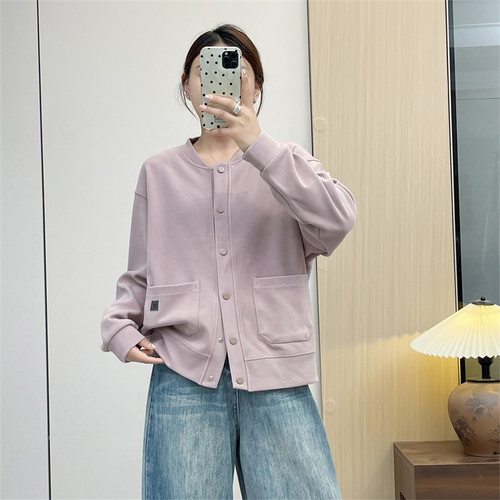 惠衣阁初秋女棉质磨毛长袖外套立领外套休闲棒球服外套夹克运动衫