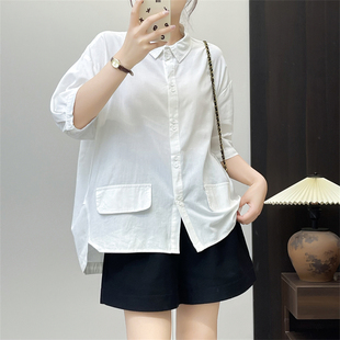 惠衣阁夏季女短袖衬衫棉麻衬衫韩版宽松休闲文艺亚麻上衣白色衬衫