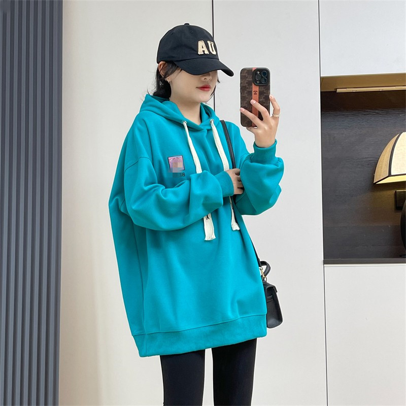 惠衣阁秋女棉质长袖连帽卫衣中长款卫衣韩版宽松休闲中长款外套