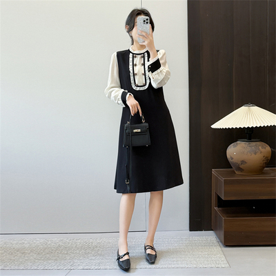 惠衣阁春季长袖连衣裙套头木耳边衬衫裙韩版休闲通勤职业裙中长裙