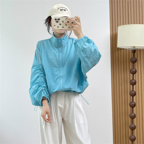 惠衣阁夏季女长袖立领防晒衣短款外套韩版宽松休闲轻薄款防晒上衣
