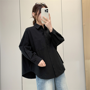 惠衣阁春季女棉质长袖衬衫中长款衬衫韩版宽松休闲工装衬衫外套