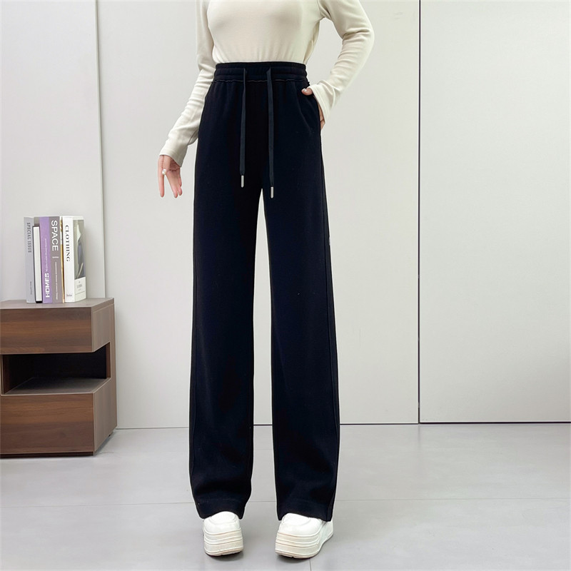 惠衣阁秋冬女松紧腰高腰毛呢长裤加厚直筒裤韩版休闲裤通勤西装裤