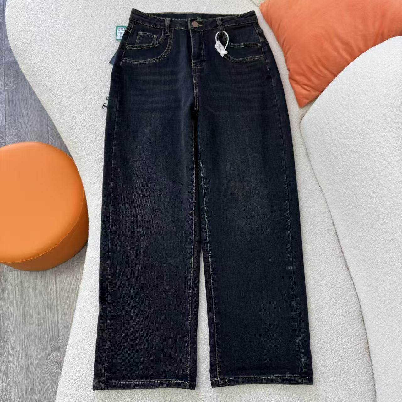 惠衣阁秋冬女高腰加绒牛仔裤韩版宽松休闲裤加厚加绒牛仔老爹裤