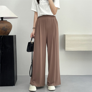 阔腿裤 惠衣阁秋季 宽松休闲裤 松紧腰高腰拖地长裤 直筒 女针织棉长裤