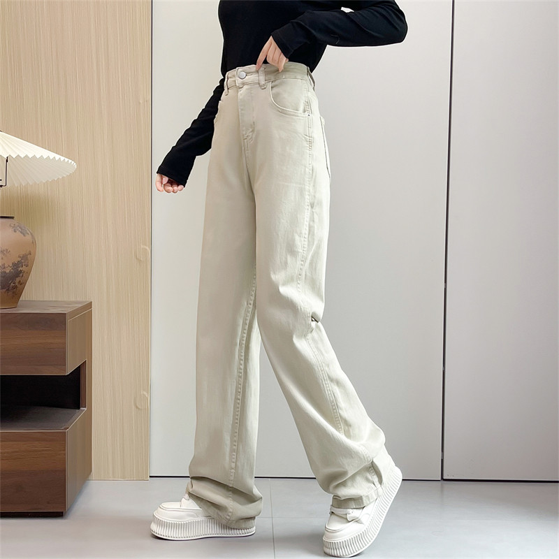 惠衣阁秋季女高腰牛仔裤弹力牛仔直筒裤韩版休闲日常基础牛仔长裤